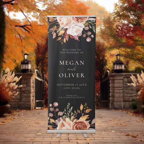 Elegant Boho Autumn Floral Wedding Welcome Retractable Banner