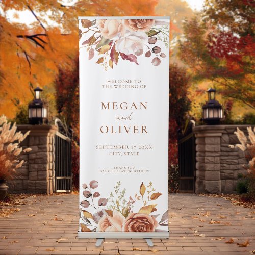 Elegant Boho Autumn Floral Wedding Welcome Retractable Banner