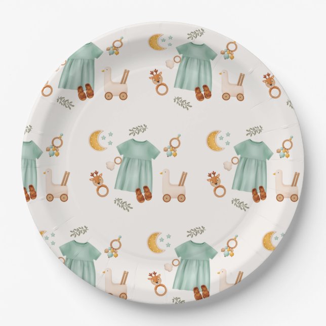 Elegant Boho Baby Girl Clothes Baby Shower  Paper Plates (Front)