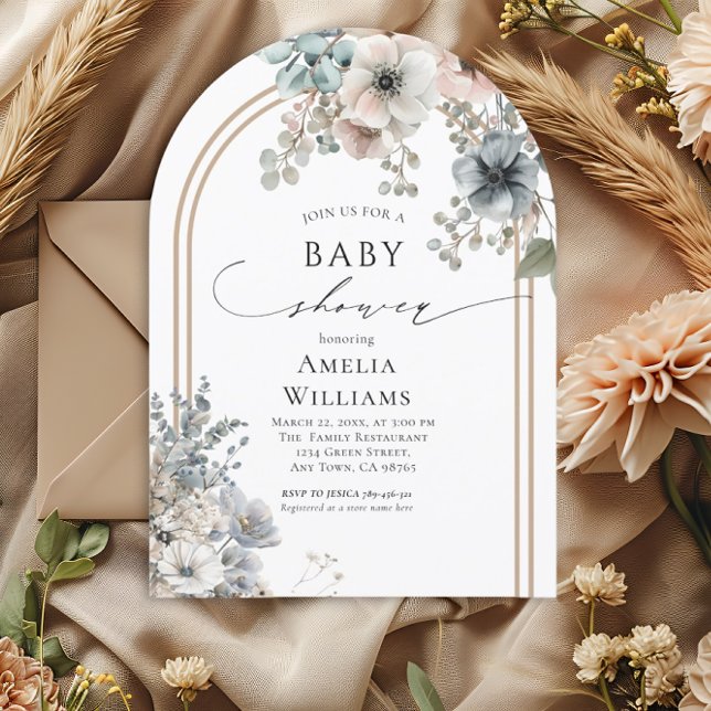 Elegant Boho Beige and White Arch Floral Invitation (Creator Uploaded)