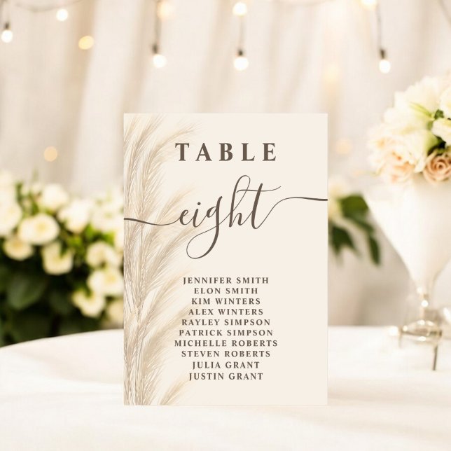 Elegant Boho Beige Pampas Grass Wedding Table Number (Elegant Boho Beige Pampas Grass Wedding Table Number)