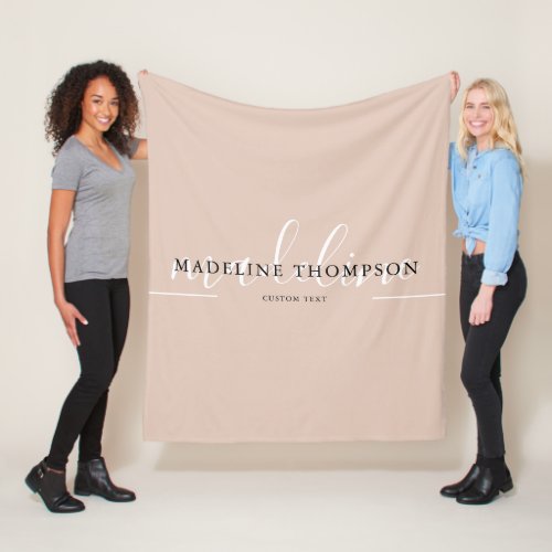  Elegant Boho Beige Typography Script Name Fleece Blanket