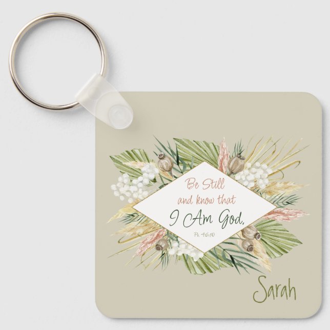 Elegant Boho Bible Verse ‘Be Still and Know’  Keychain (Front)