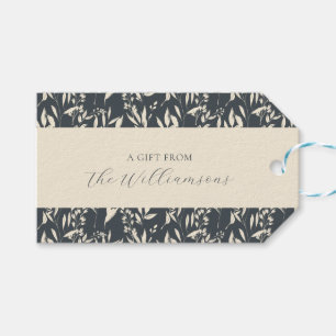 Elegant Boho Black Floral Custom Name Holiday Gift Tags