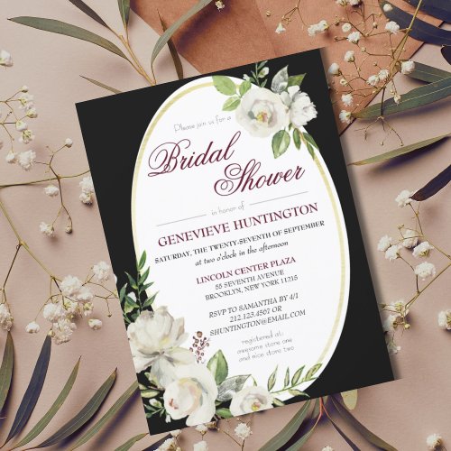 Elegant Boho Black Floral Gold Bridal Shower Invitation