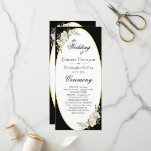Elegant Boho Black Floral Wedding Ceremony Program