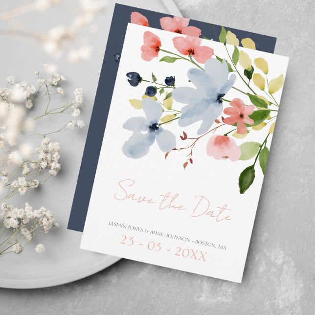 Elegant Boho Blue and Pink Save the Date (Creator Uploaded)