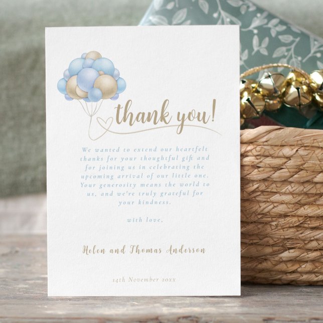 Elegant Boho Blue Balloon Baby Shower  Thank You Card (Elegant Boho Blue Balloon Baby Shower Thank You Card)