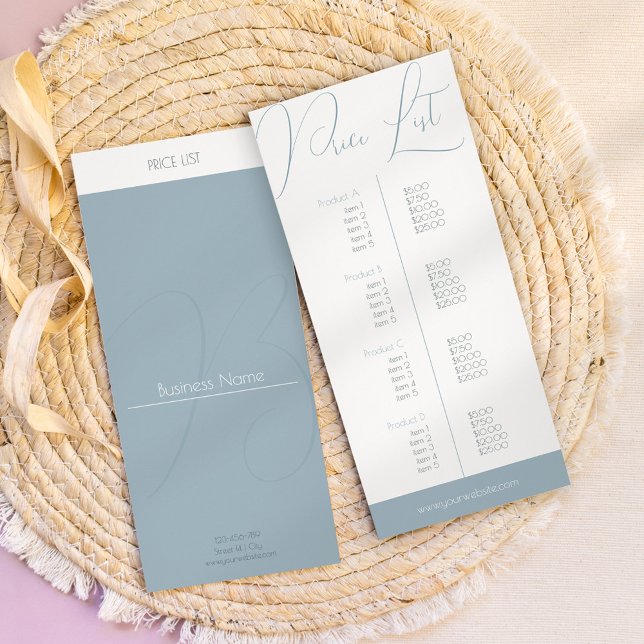 Elegant boho blue double sided business price list rack card (Creator Uploaded)