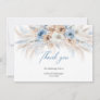 Elegant boho blue floral and ivory roses pampas thank you card