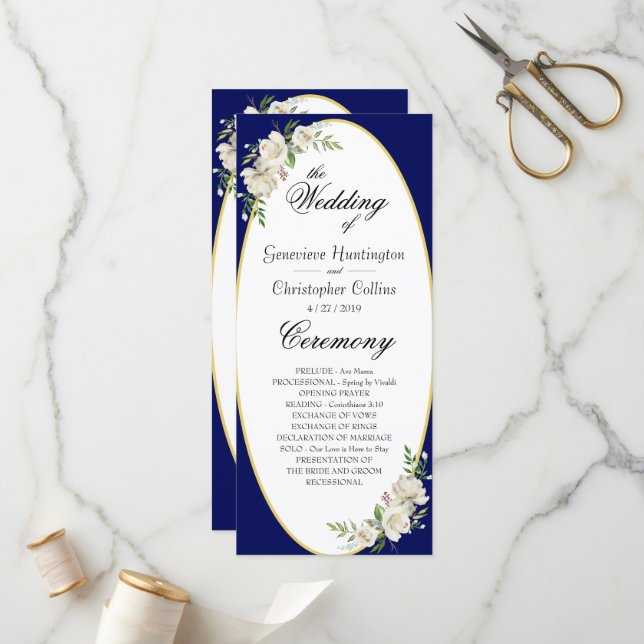 Elegant Boho Blue Floral Wedding Ceremony Program (Front/Back In Situ)