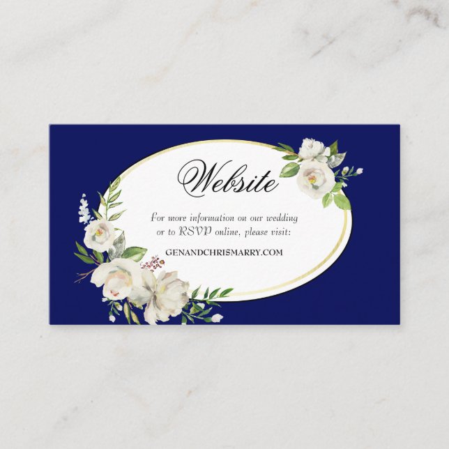 Elegant Boho Blue Floral Wedding Website Enclosure Business Card (Front)