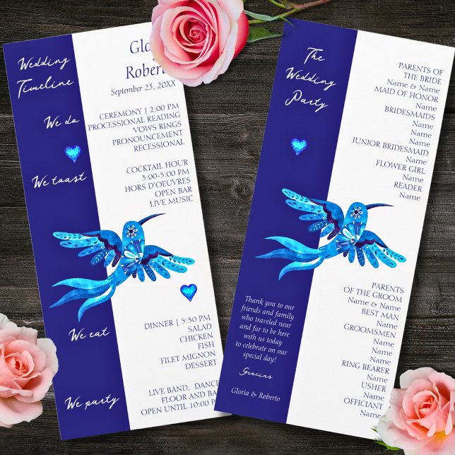 Elegant Boho Blue Hummingbirds Mexican Wedding  Program (Creator Uploaded)