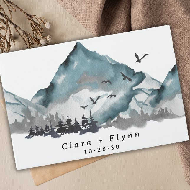 Elegant Boho Blue Mountain Forest Wedding  Guest Book (Creator Uploaded)