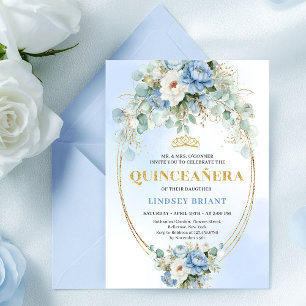 Elegant Boho Blue Peonies 15th Birthday Digital  Invitation