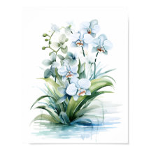 Elegant Boho Blue Watercolor Orchids