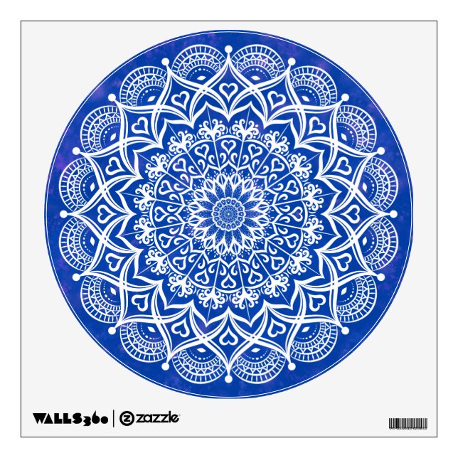 Elegant Boho Blue White Mandala Wall Decal (Front)