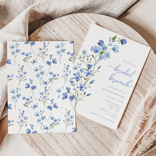 Elegant Boho Blue Wildflower Bridal Brunch Invitation