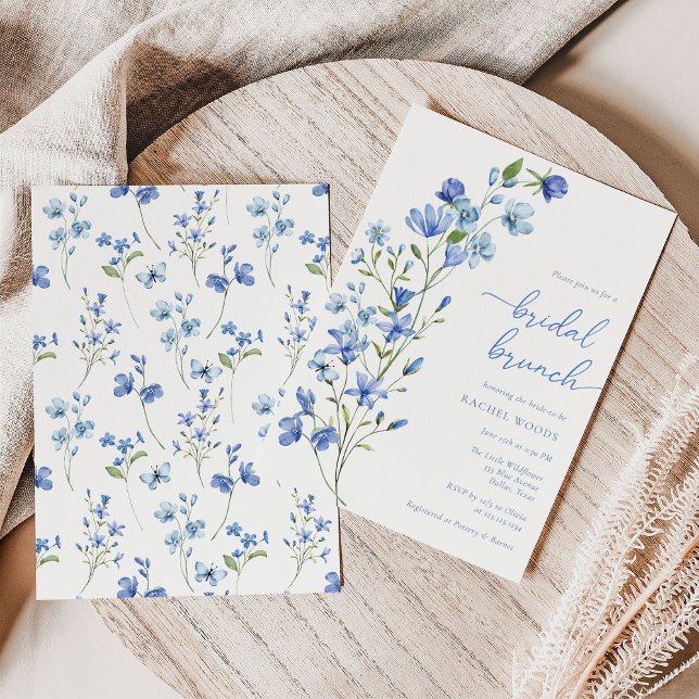 Elegant Boho Blue Wildflower Bridal Brunch Invitation (Creator Uploaded)