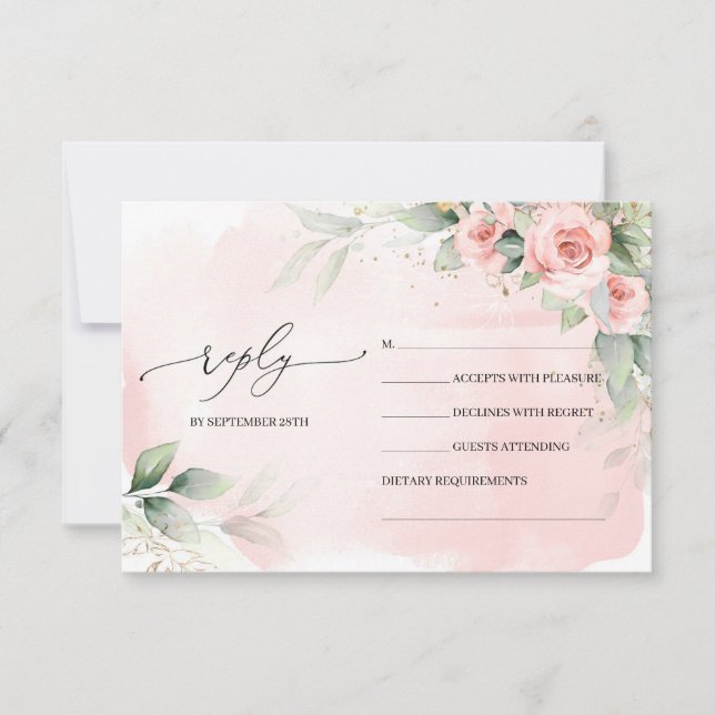 Elegant Boho Blush Floral and eucalyptus greenery  RSVP Card (Front)
