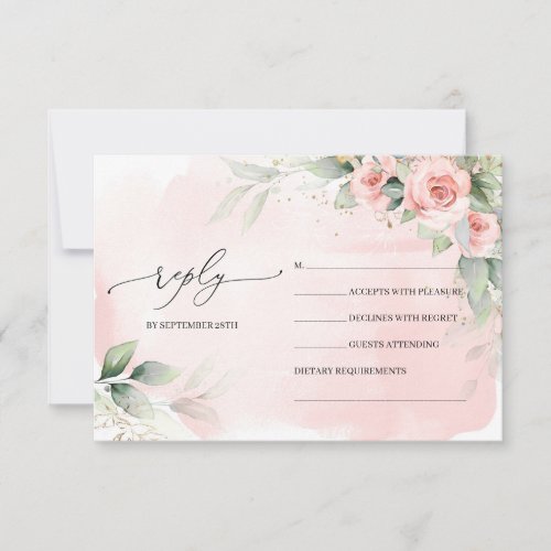 Elegant Boho Blush Floral and eucalyptus greenery  RSVP Card