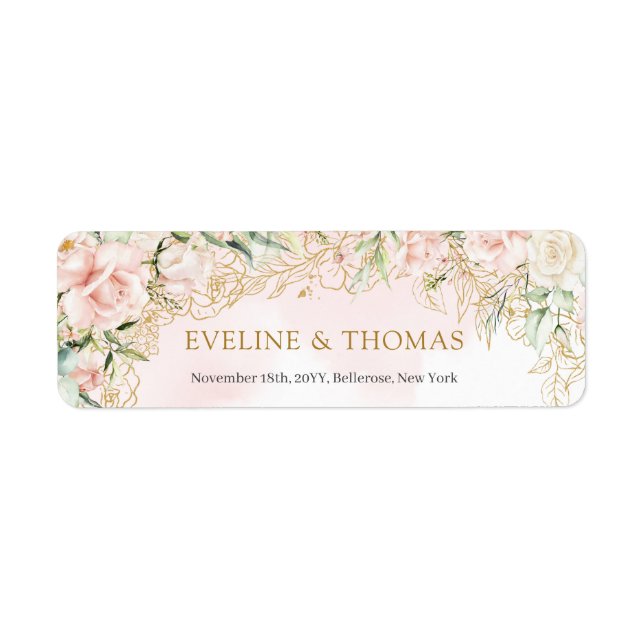 Elegant boho blush floral gold glitter sage label (Front)