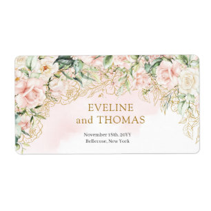 Elegant boho blush floral gold glitter sage label