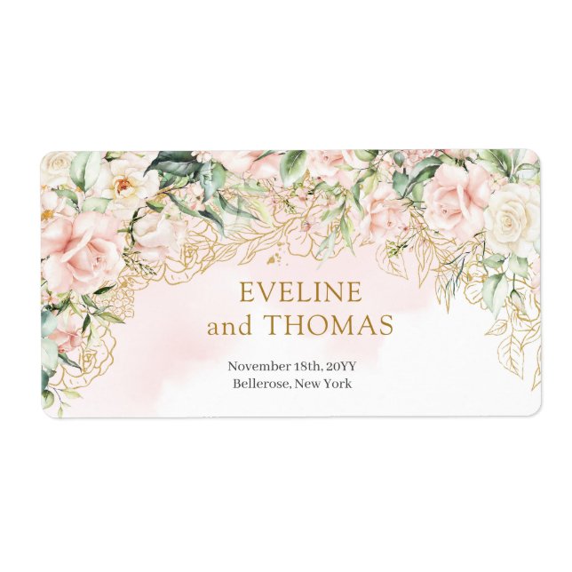Elegant boho blush floral gold glitter sage label (Front)