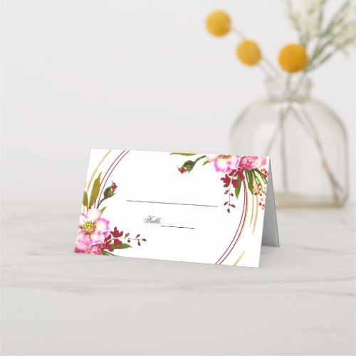 Elegant Boho Blush Floral Gold Wedding Monogram Place Card