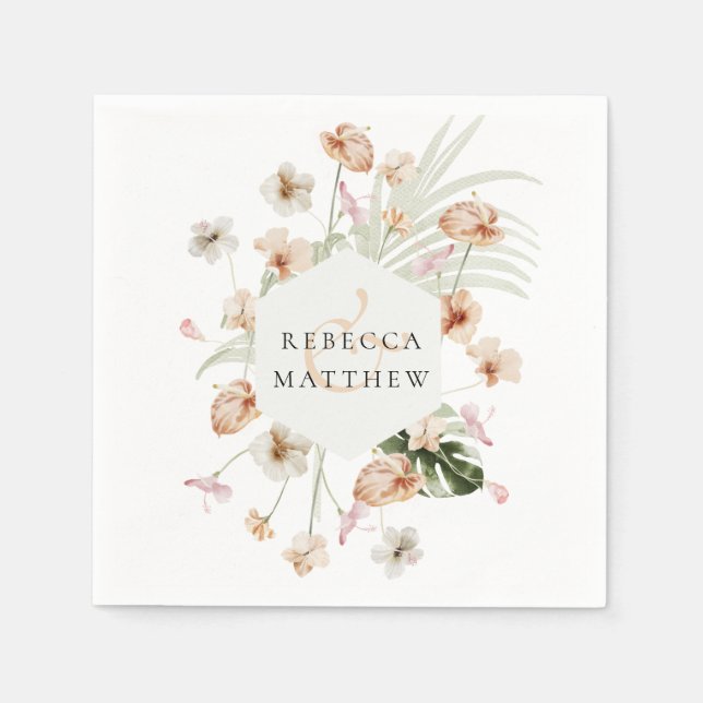 Elegant Boho Blush Floral Greenery Wedding  Napkins (Front)