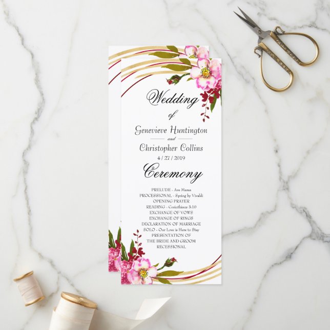 Elegant Boho Blush Floral Wedding Ceremony Program (Front/Back In Situ)