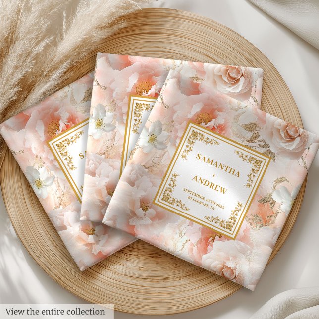 Elegant Boho Blush Ivory Gold Floral Wedding Cloth Napkin (Elegant Boho Blush Ivory Gold Floral Wedding cloth napkin)