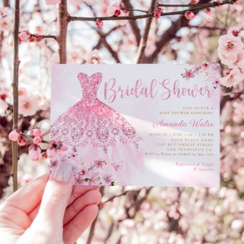 Elegant Boho Blush Pink Dress Floral Bridal Shower Invitation