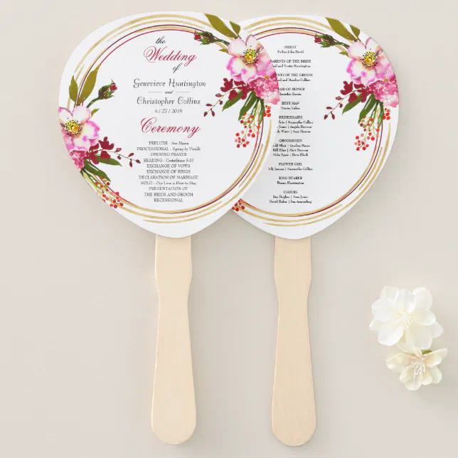 Elegant Boho Blush Pink Floral Wedding Ceremony Hand Fan | Zazzle