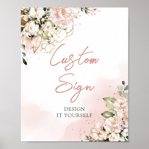 Elegant boho blush pink gold floral custom sign