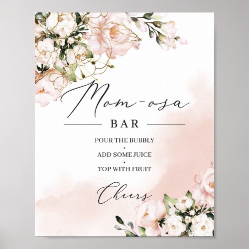 Elegant boho blush pink gold momosa bar sign