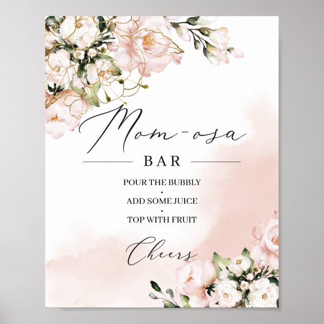 Elegant boho blush pink gold momosa bar sign (Front)