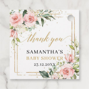 Elegant boho blush pink roses greenery Baby Shower Favor Tags