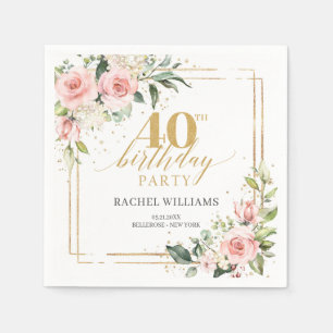 Elegant boho blush pink roses greenery gold frame napkins