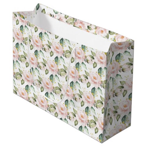 Elegant boho blush pink roses greenery gold large gift bag