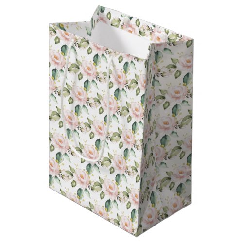 Elegant boho blush pink roses greenery gold medium gift bag