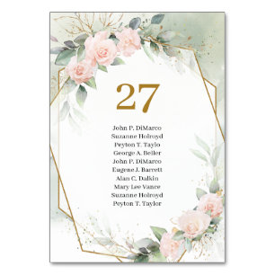 Elegant boho blush pink table number with names
