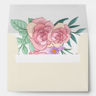 Elegant Boho Blush Pink Watercolor Floral Wedding  Envelope