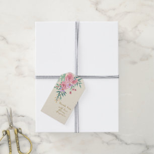 Elegant Boho Blush Pink Watercolor Floral Wedding Gift Tags