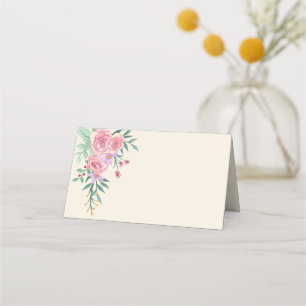 Elegant Boho Blush Pink Watercolor Floral Wedding  Place Card
