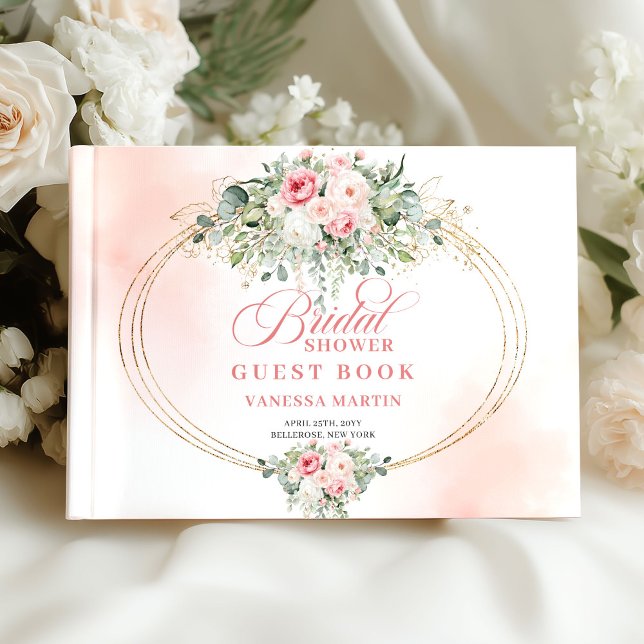 Elegant Boho Blush Roses Bridal Shower Guest Book  (Elegant Boho Blush Roses Bridal Shower Guest Book Log

)