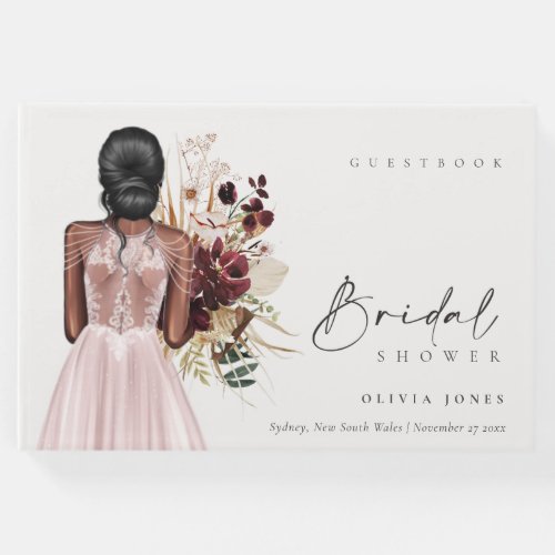 Elegant Boho Blush Wedding Gown Bridal Shower Guest Book