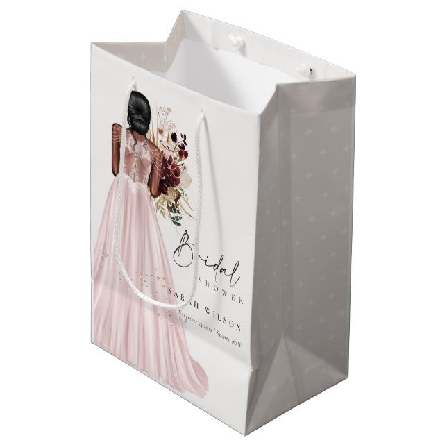 Elegant Boho Blush Wedding Gown Bridal Shower Medium Gift Bag (Front Angled)