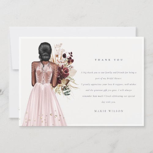 Elegant Boho Blush Wedding Gown Bridal Shower Thank You Card