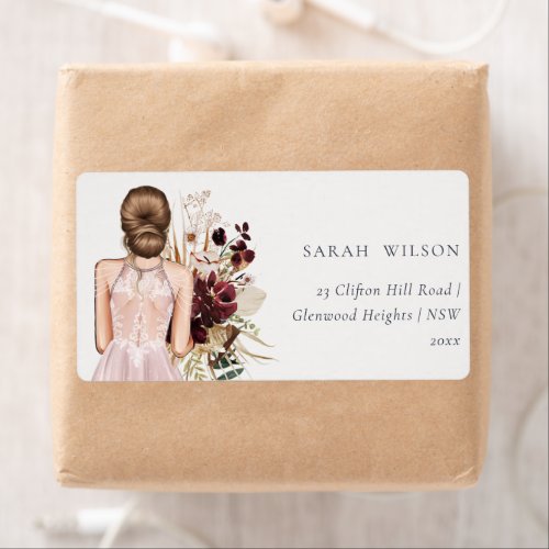 Elegant Boho Blush Wedding Gown Bride Address Label